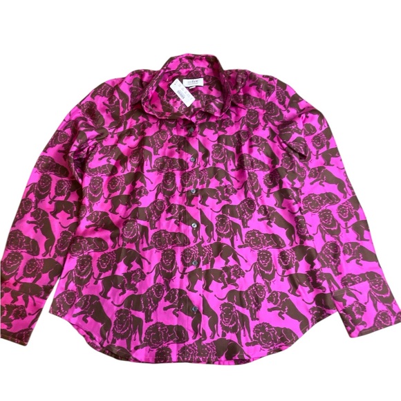 J.Crew Collection silk shirt sleepy lions Fuchsia Women’s Size 6 NWT - Picture 6 of 16